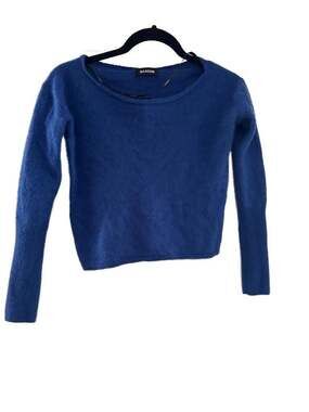Small NAADAM Cropped Cashmere Boatneck Sweater in Cobalt Blue